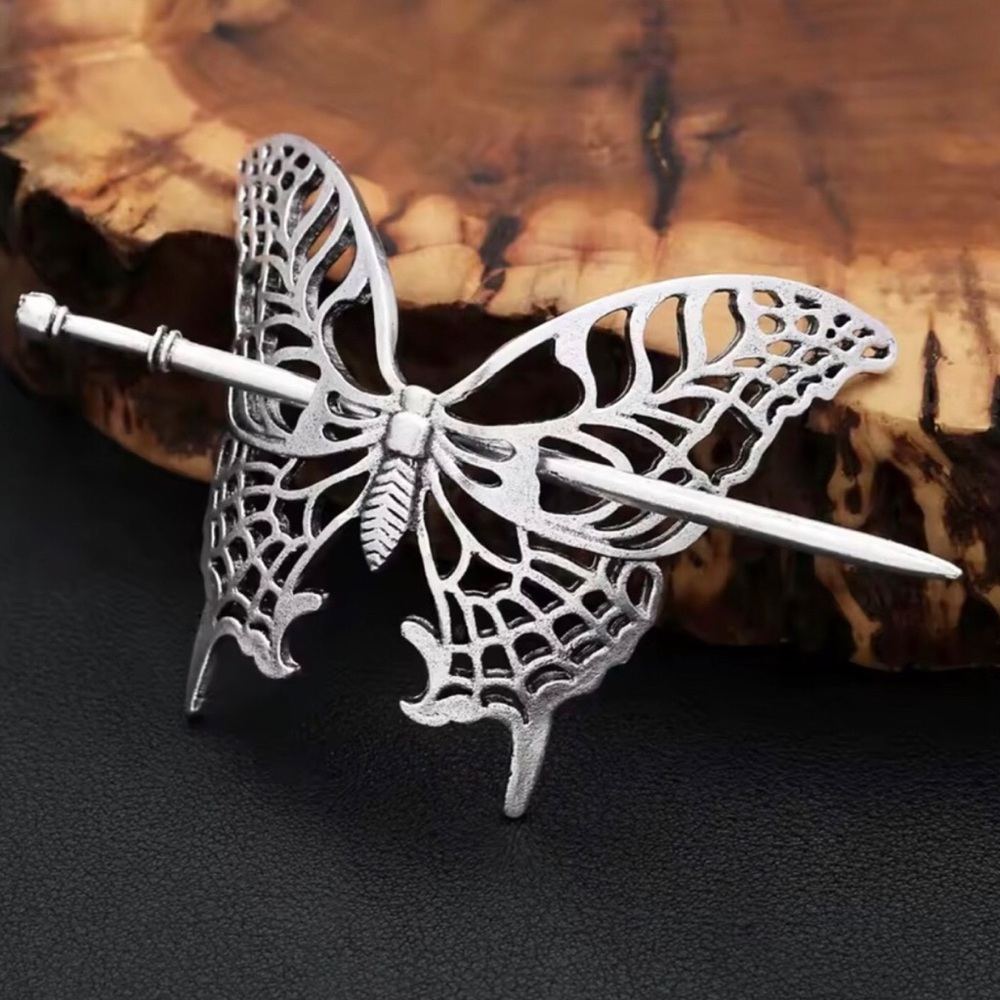 Silver Butterfly Pin Hair Clip - Picture 1 of 1